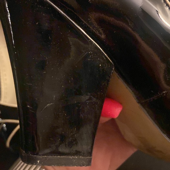 Franco Sarto GABE peep toe heels black patent leather with white trim size 9.5 - Picture 11 of 12